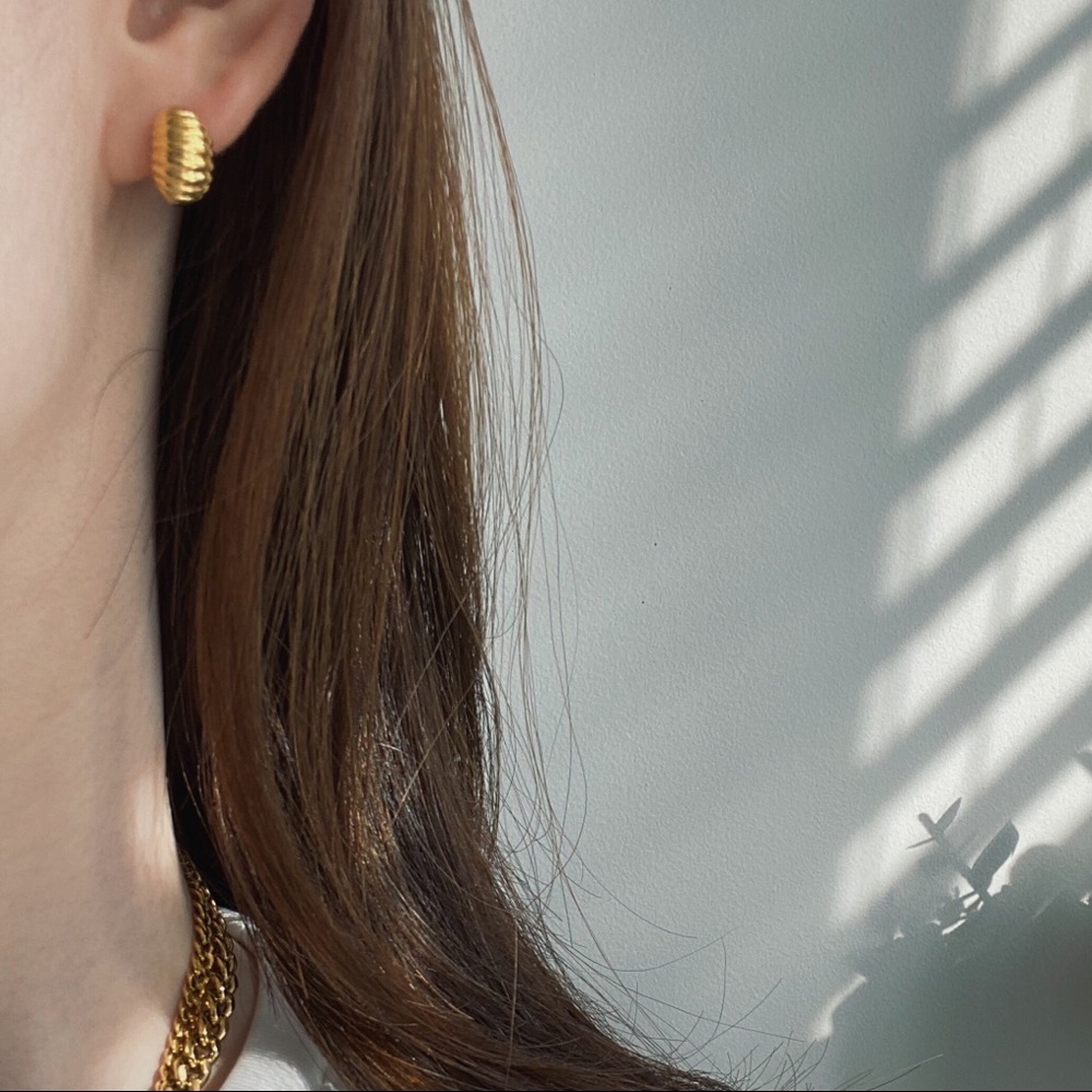 Gold Plated Brass Mini Croissant Hoop Earrings - Picture 7 of 10